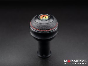 FIAT 500 Gear Shift Knob - Black Italy - Black Base/ Black Leather Top + Chrome ABARTH Logo - V2